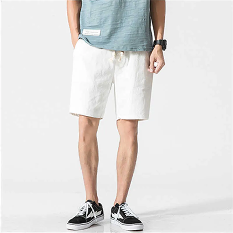 Shorts Men Cotton Linen Casual s Sweat Pants Summer Breathable Comfortable Drawstring Soft Streetwear 210714