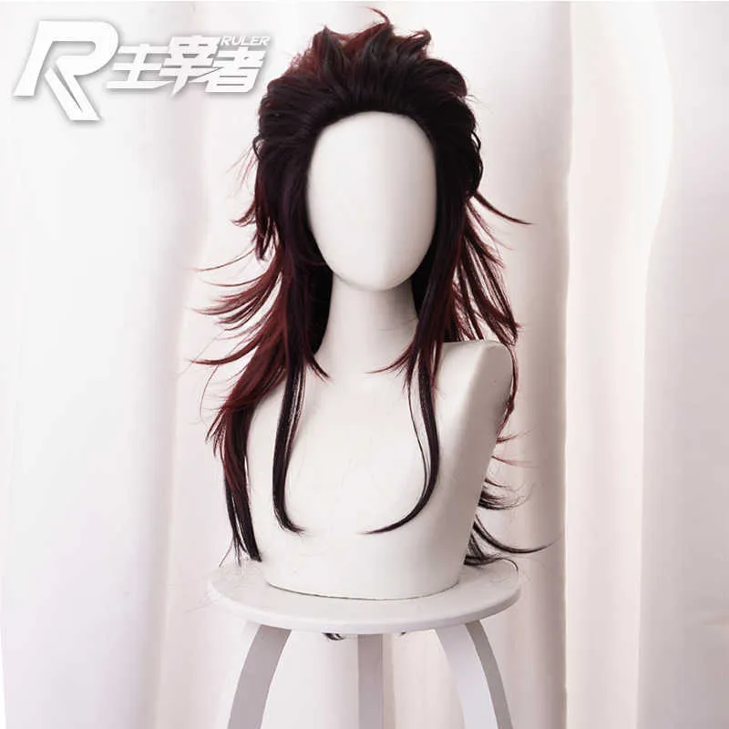 Peruki Pop! Demon Slayer: Kimetsu No Yaiba Kamado Tanjiro Cosplay Turn Seksualny Turn Stopniowy Czerwony Brązowy Turn Upwal Długie Role Włosów Y0903