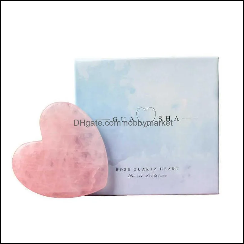 Size Natural Big Rose Quartz Flated Heart-shaped Guasha Scraper with Box for Back Neck Face Head Health Care Relaxation Massager UIVE