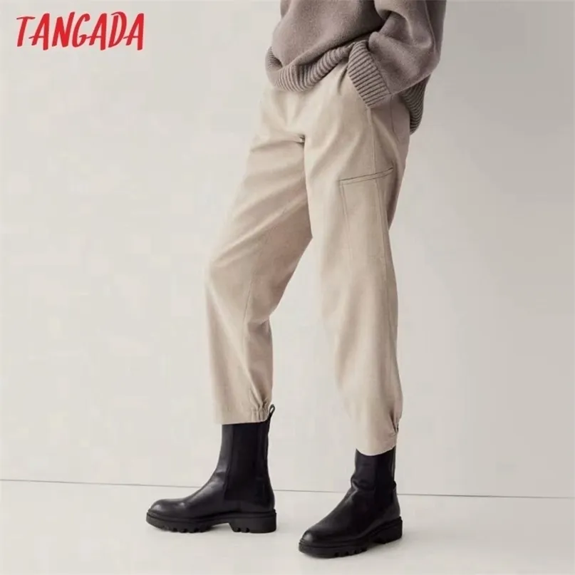 Tangada moda mulheres de alta qualidade khaki terno calças calças bolsos laterais botões escritório senhora pantalon 4c31 211115