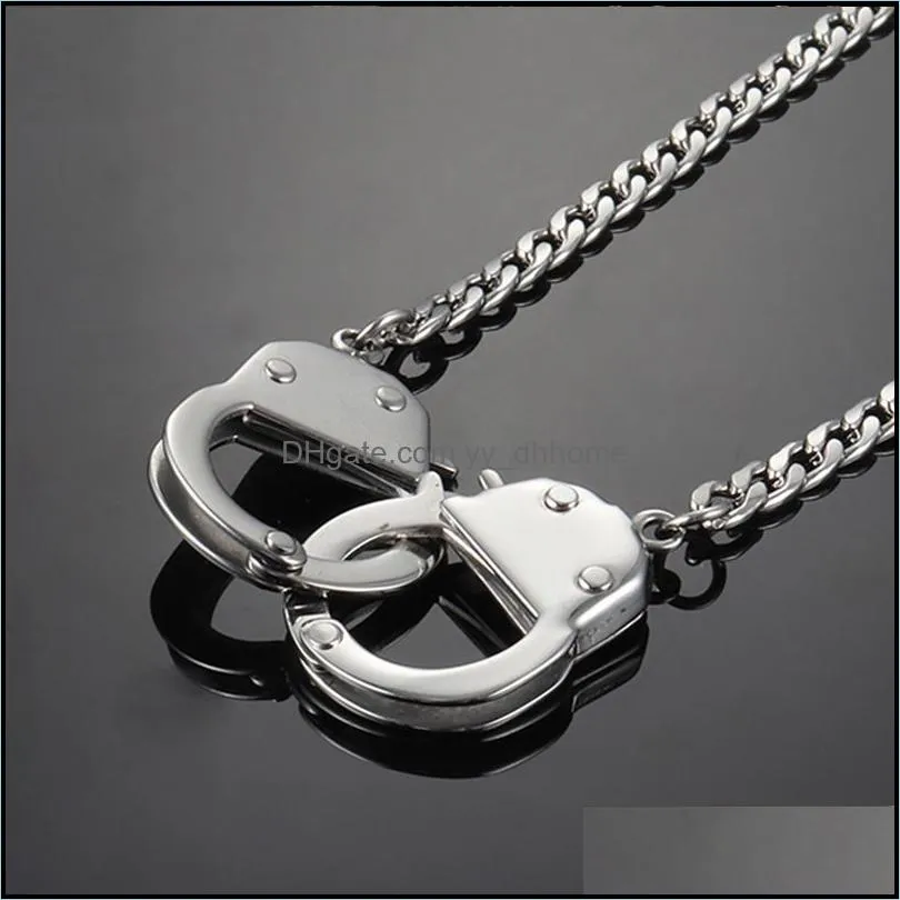 Anhänger Anhänger SchmuckAnhänger Halsketten Chian Handschellen Halskette Herren Edelstahl Lange Geschenke für männliche Accessoires Persönlichkeit Hip Hop