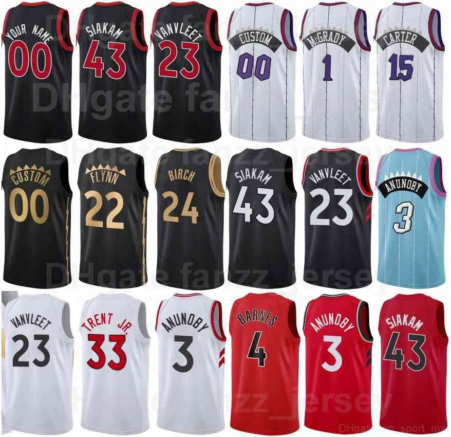 スクリーンプリントバスケットボールのゲイリートレントJR Jerseys 33 Pascal Siakam 43 OG Anunoby 3 Fred Vanvleet 23 Chris Boucher 25 Scottie Barnes 4 Black Red White Purple Man Woman Youth