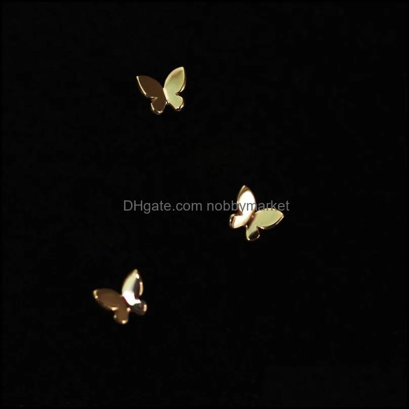 14k Solid Gold Butterfly Earring Mini Dainty Women Minimal Simple Style Gift Bridesmaid 210323