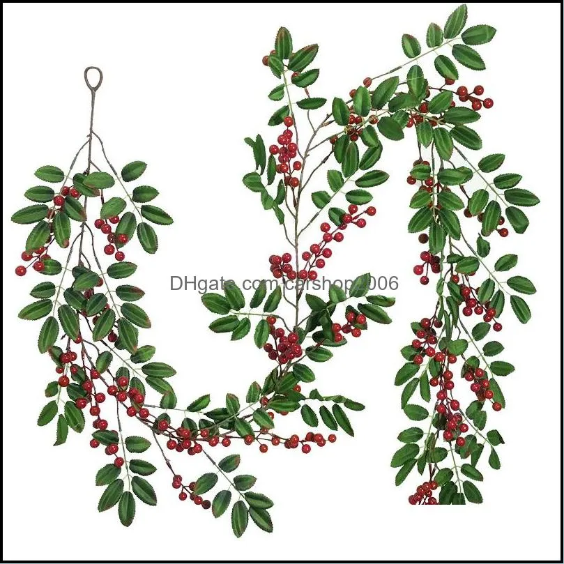 Faux Greenery Artificial Red Berry Christmas Garland with Pine Cone Indoor Outdoor Garden Gate Home Decoration KDJK2107