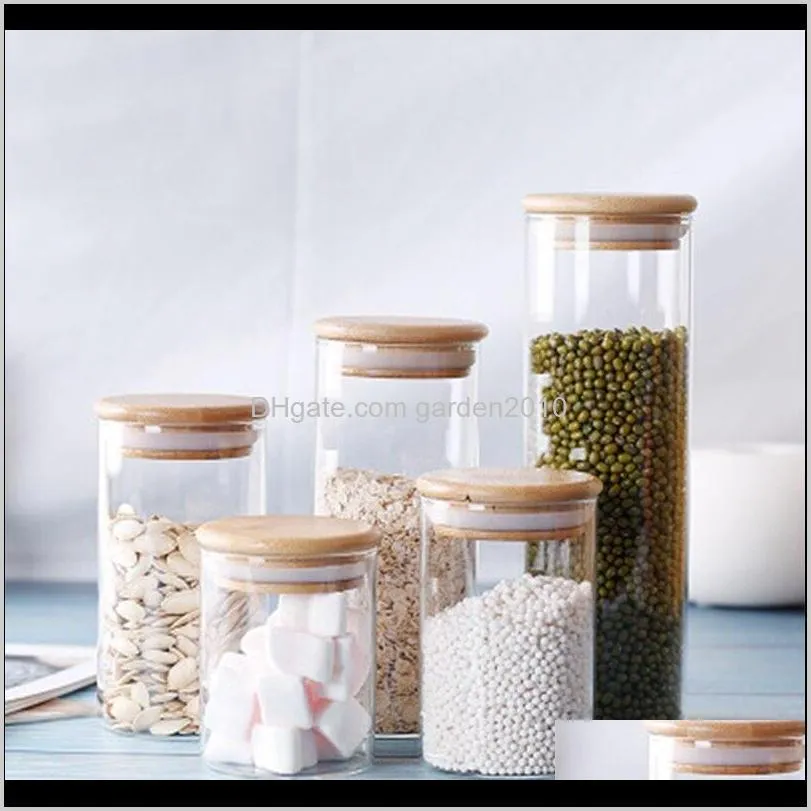 high borosilicate kitchen bean flour storage tin grain storage box sealed glass jar bamboo covered foods container