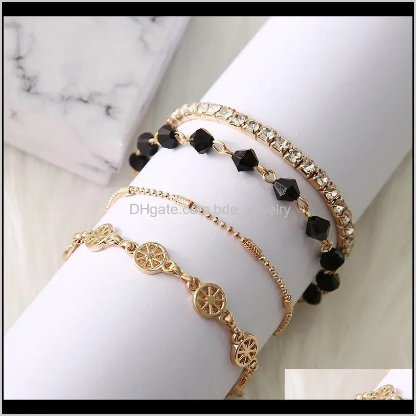 bracelet set 4pcs/set gold adjustable crystal multilayer lady exquisite party clothing accessories simple compass bead