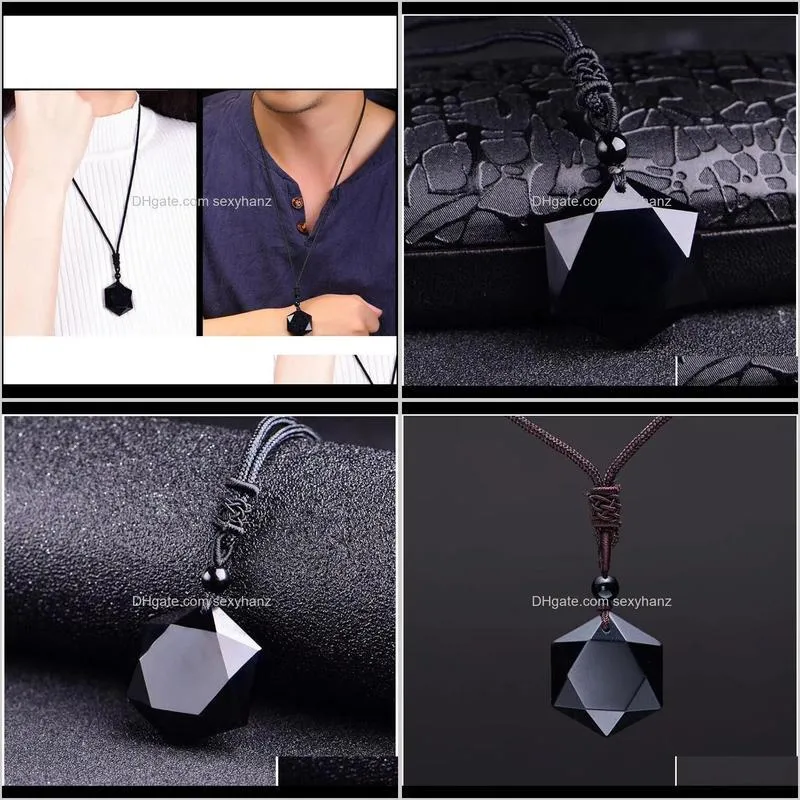 Black Obsidian Natural Stone Pendant Necklace Obsidian Pendant For Women Men Statement Jewelry Gifts Dropshipp qylkew