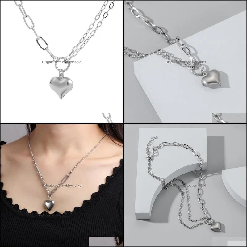 ins Cold Wind Necklace Woman Silver Titanium Steel Heart Necklace Pendant Non-fading Luxury Niche design Pendant Clavicle Chain