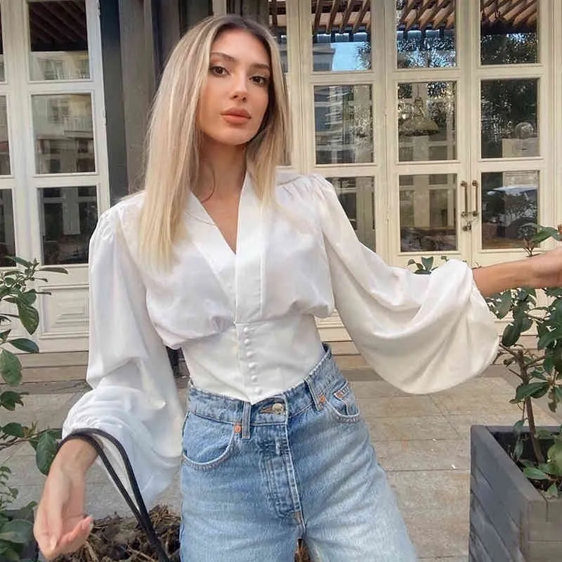 Blouse Vintage Femme - Manches Courtes, Col En V, Poignets Froncés - Marque Uxcell - Neuf Avec étiquettes