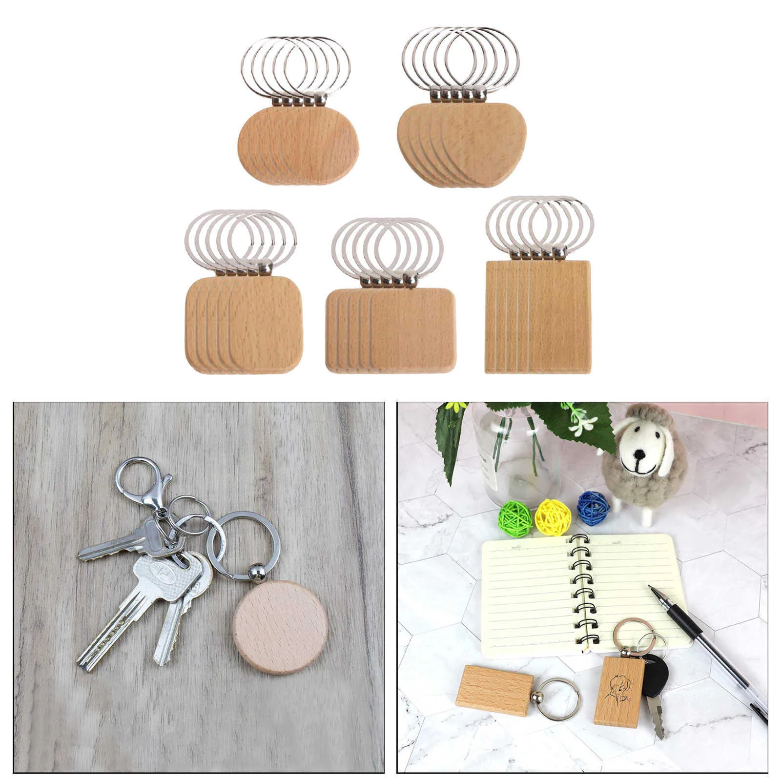 25Pieces Blank Wooden Key Chain Diy Wood Keychain Rings Key Tags Jewelry Findings Craft