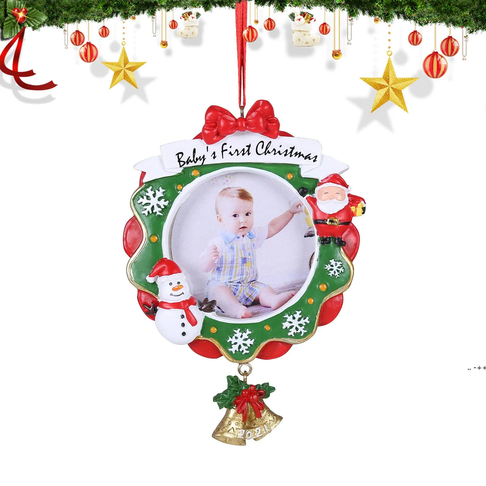 Children Christmas Photo Frame Pendant Cross-border Snowman Resin Christmas Decorations Holiday Baby Xmas Gift GWD11406