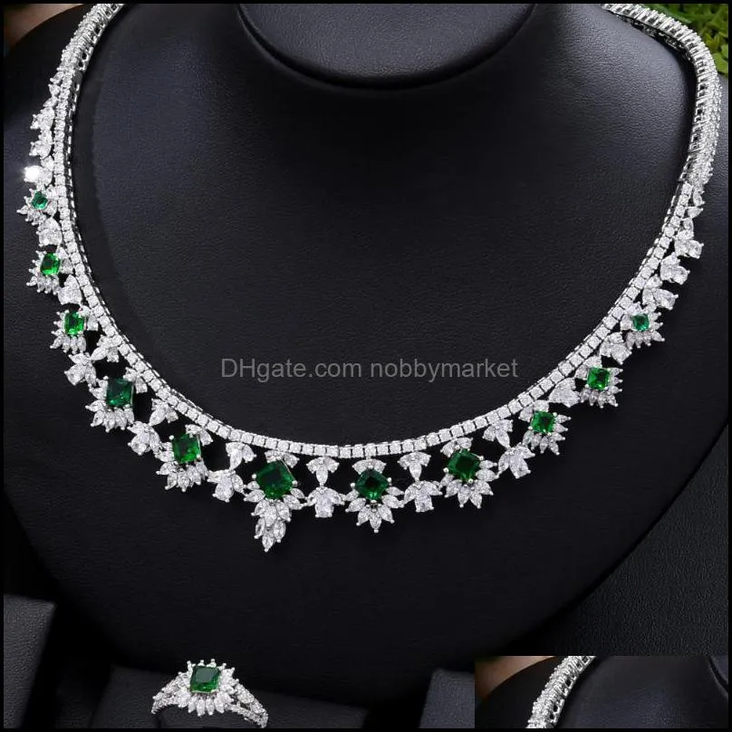 Earrings & Necklace GODKI Fashion Sweet Shiny Luxury Gorgeous Green CZ Jewelry Set Women Wedding Sparkly Accessories