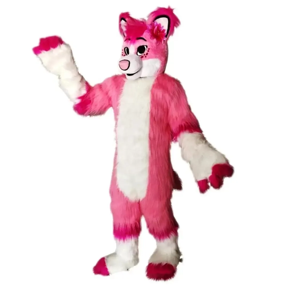 Hallowee rosa fox fox husky fursuit mascote traje de alta qualidade cartoon anime tema carnaval adulto unisex vestido de natal festa de aniversário outdoor outfit