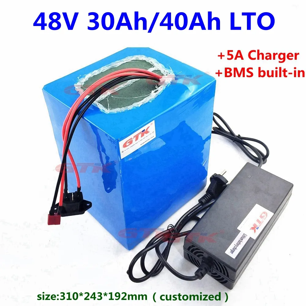 GTK LTO 48V 30AH 40ah batterie au Lithium titanate avec BMS 20S pour 2400W 3000W 48V vélo scooter électrique + 54.6V 5A chargeur