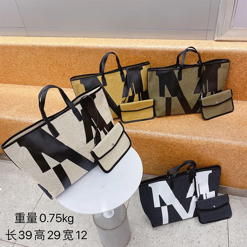 Latest Style M Letter Printing Shouder Bags Canvas Shopping Bag Designers Womens Handbags Purses Fashion Simple Use Handbag 9309#