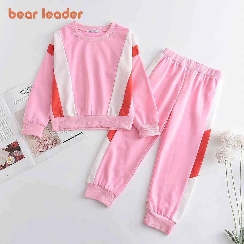 Bear Learder 2Pcs Children Clothing Sets Fall Toddler Girls Sport Clothes Pink T-shirt Pants Suits Costume Outfit Suit Kids Suit Y220310