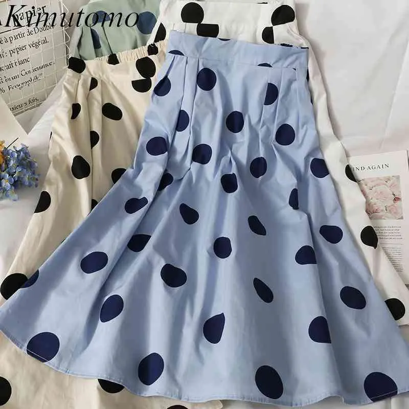 Kimutomo Coreano Big Dot Gonna Donna Primavera Estate Moda femminile Vita alta Slim Allentato A-line Gonna media lunghezza 210521