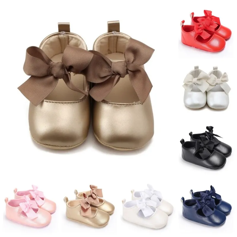 Wonbo 0-18m toddler baby flicka mjuk pu prinsessan skor båge bandage spädbarn prewalker nyfödda baby skor 2253 v2