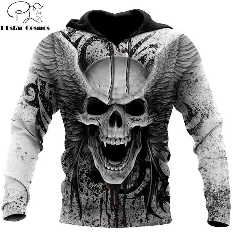 Crânio louco com asas de anjo 3d em todo o Sobre Unisex Deluxe Hoodie Homens Sweatshirt Zip Pulôver Casual Casaco Tracksuit DW0280 210813