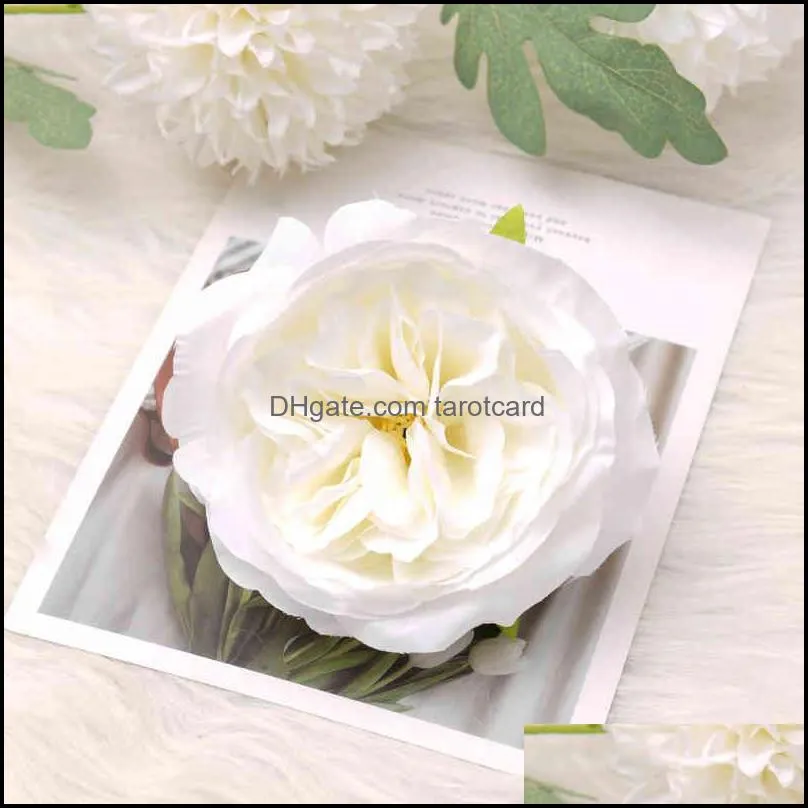 11cm Large White Peony Artificial Silk Flower Heads For Wedding Decoration DIY Wreath Gift Box Scrapbooking Craft Fake Flowers 220110