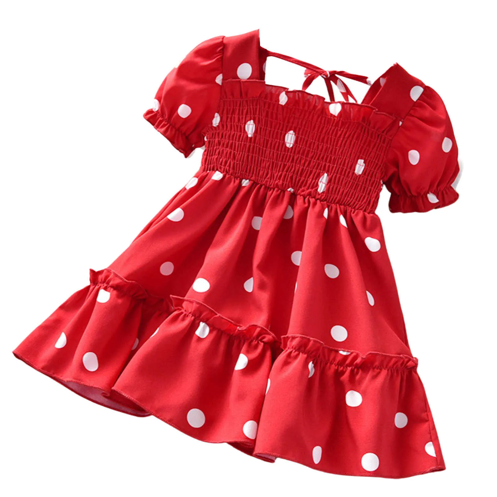 Baby zomer kleding kinderen meisjes mode shortsleve polka dot jurk stijlvolle elastische jurk voor kinderen baby meisjes q0716