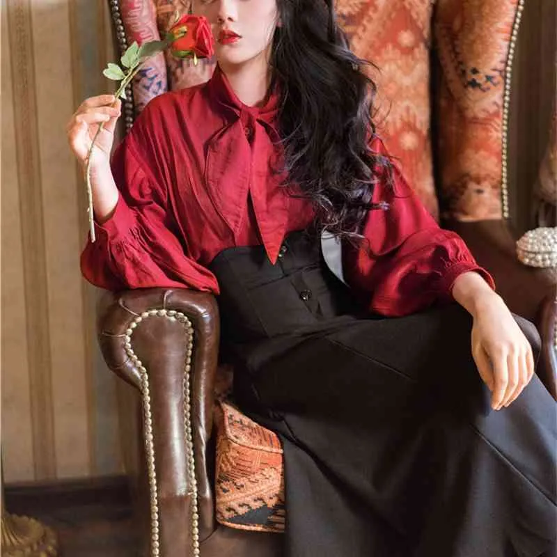 Vintage Burgundy Full Sleeve Long Skirt With Shirt And Top