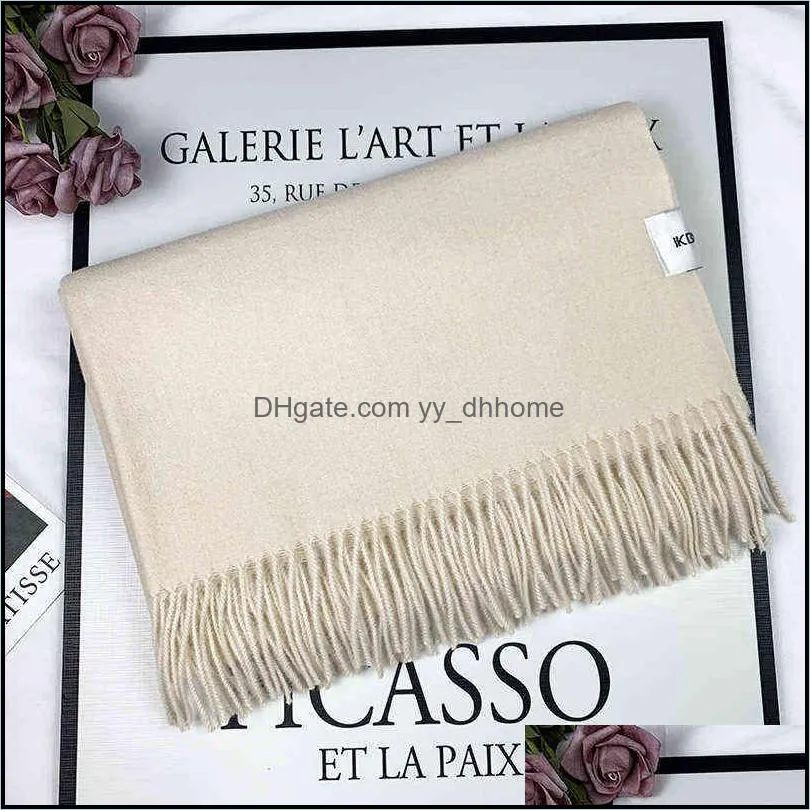 Winter Scarf Solid Thicker Women Wool Cashmere Scarves Neck Head Warm Lady Shawls And Wraps Bandana Tassel 211231