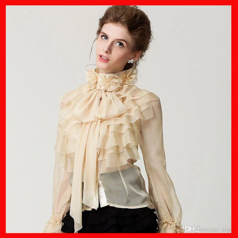 قمصان إمرأة 17 ألوان جديدة المدرج الساخن مصمم السيدات الأميرة الملكي الشيفون الكشكشة طويلة الأكمام القوس المتتالية كشكش بلوزة قميص