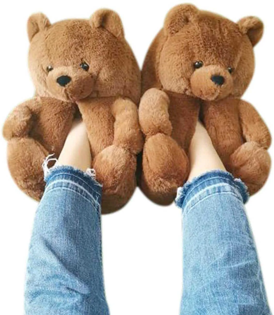 Chauffe-pieds en peluche ours en peluche pantoufles de dessin animé pour femmes/filles maison intérieure douce antidérapante fausse fourrure chaussures chaudes mignonnes Y0902