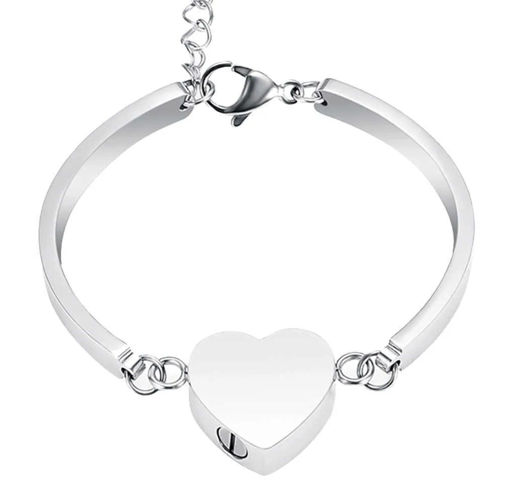 Bracciale per cremazione per ceneri Cuore regolabile Urna commemorativa Bracciale per ceneri Porta ceneri Gioielli ricordo in acciaio inossidabile per donna Q0717