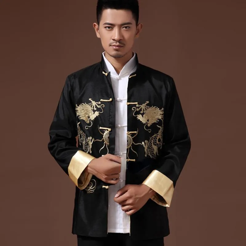 الملابس العرقية الذكور زي 2021 التطريز التنين النزجة التقليدية الصينية للرجال قميص قمم سترة شيونغسام هانفو خمر