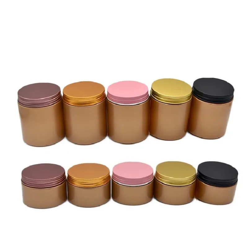 Couvercle en aluminium vide brillant or crème de soin de la peau bouteille rechargeable emballage cosmétique contenants de bonbons pots de cire de cheveux en plastique PET 250 ml 200 ml 150 ml 120 ml 100 ml