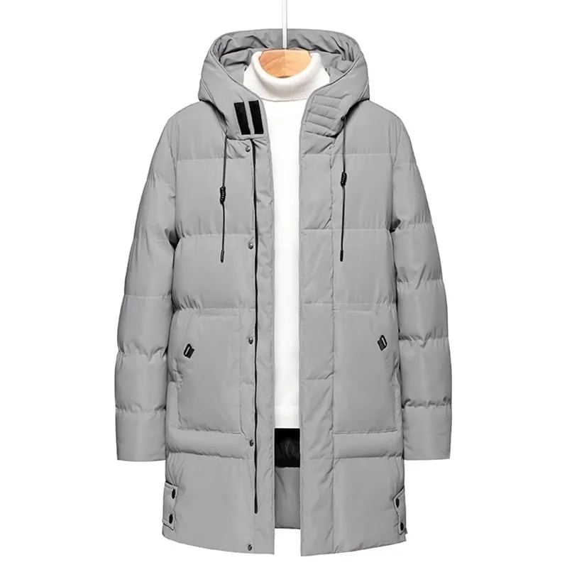 Hombres invierno cálido grueso largo Color sólido Parka abrigo impermeable con capucha chaqueta otoño moda Casual 211206