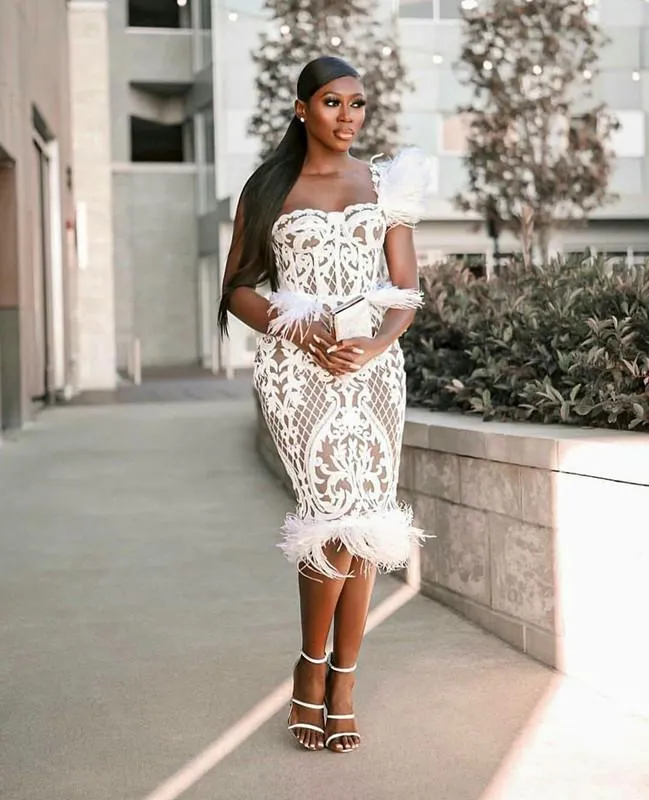 White one shoulder clearance knee length dress