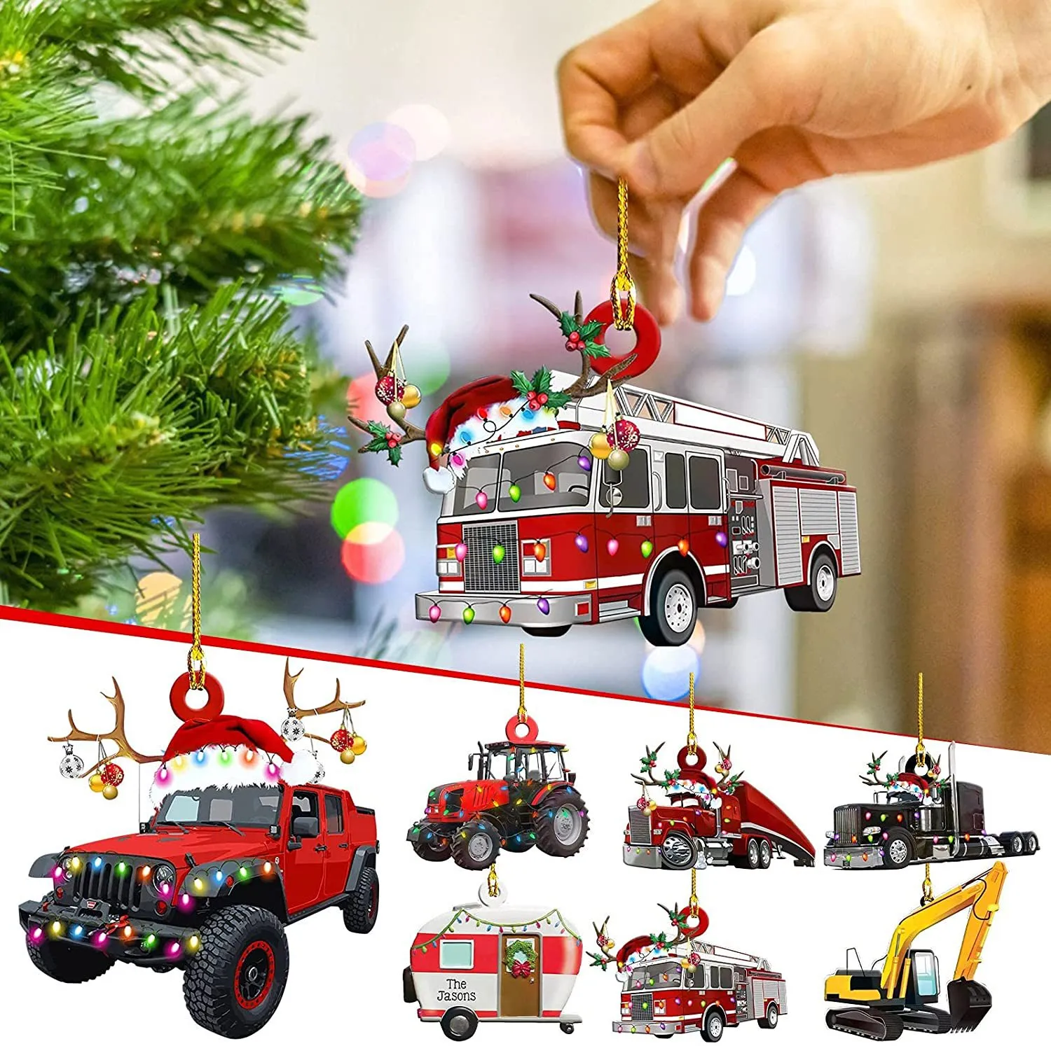 Christmas Car Wooden Tag Pendant Creative Crafts Truck Wheel Boat Christmas Tree Hanging Pendants w-01122