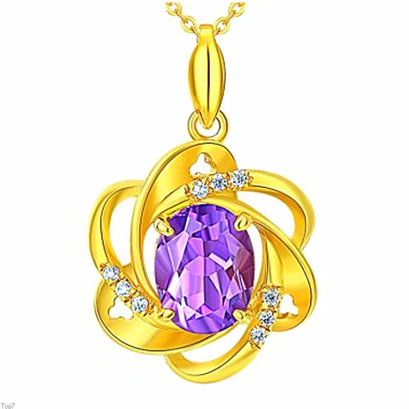 Crystal Womens Kettingen Hanger Mode Gouden Sieraden Ingelegde Amethist, Purple Diamond 24K Geplated Silver