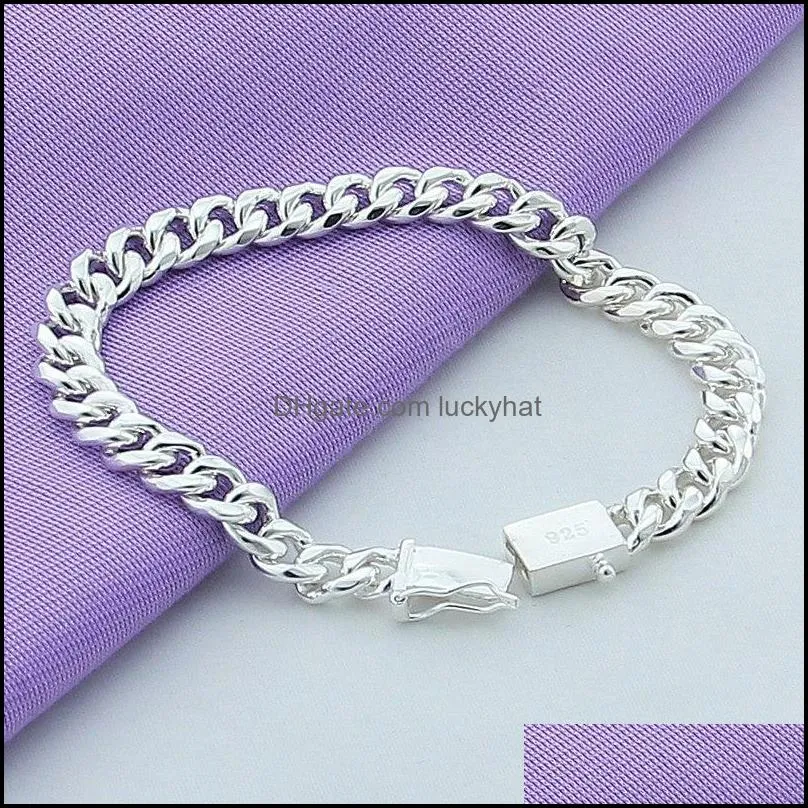 Men 10MM Sideways Bracelet 925 Silver Color Fashion Jewelry For Male Square Buckle Bracelet
