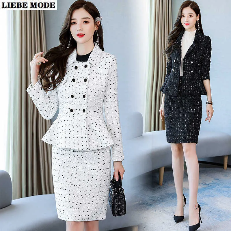 Femmes jupe formelle costumes femmes affaires veste jupe ensemble élégant laine Blazer bureau dame travail porter des tenues femme vêtements 210927