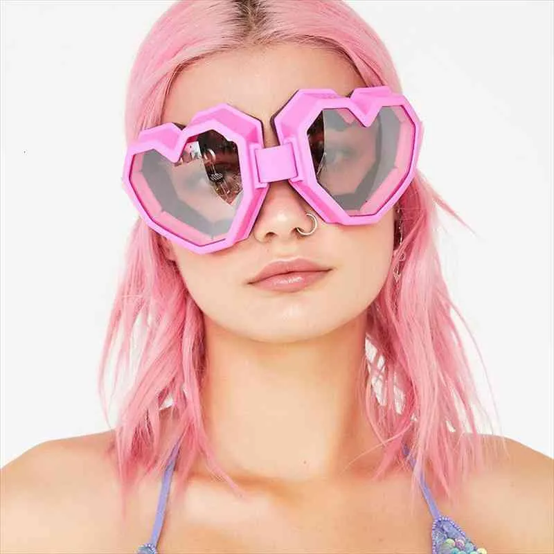 Amerikaanse magazijn hartvormige goggle zonnebril een stuk vrouwen zonnebril oversized gradiënt lens merk designer brillen oculos de sol feminino