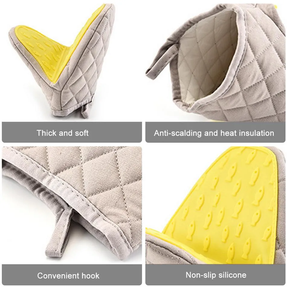Kitchen Anti-scalding Oven Gloves Mitts Silicone Non-slip Heat Proof Microwave Mitt Insulation Hand Clip Tray Dish Bowl Holder For Baking Grilling