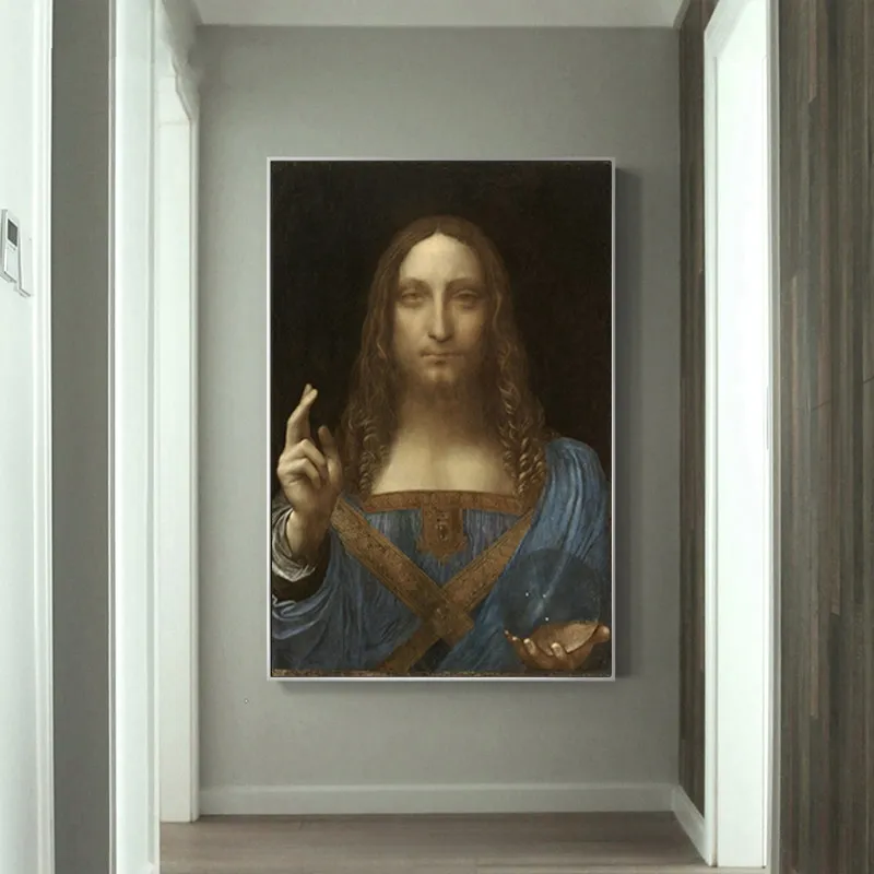 Salvator Mundi väggmålning på kanfas da vinci berömda målningar reproduktioner väggbilder för vardagsrum dekoration quadro