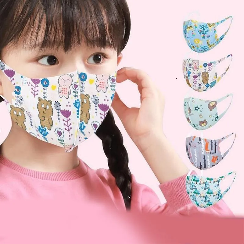 Kids Cartoon Printed Washable Face Mask Designer Fashion Masks Breathable Anti Dust Respirator Anti-bacterial Reusable Silk Ice Child Lamy