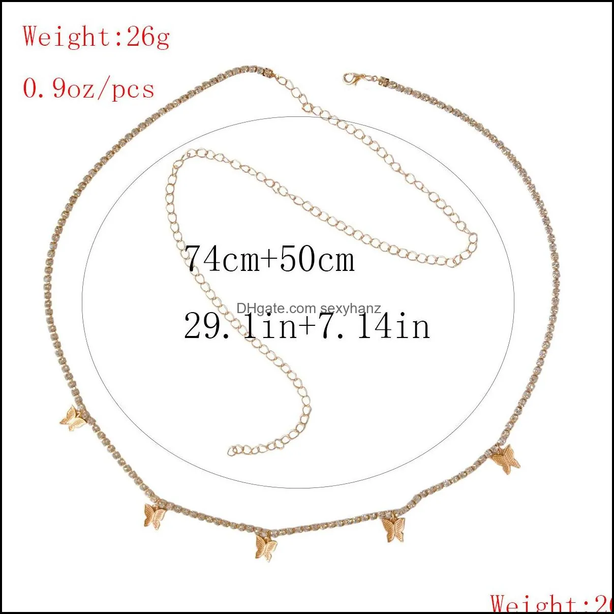 Sexy Alloy Summer Silver Golden Shining Diamond Brife Butterfly Ins body chain copper beads simple waist chains Waist chains