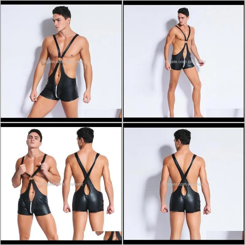 men`s sexy one-piece patent leather tight-fitting sling boxer briefs high-elastic imitation leather high-gloss zipper pu1