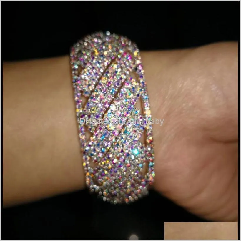 ab clear rhinestone bracelet bangle statement pageant wedding cuff for women full bling bling dancing party jewelry1