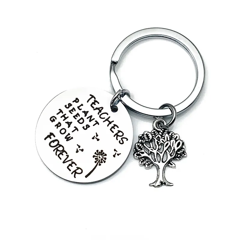 Stainless Steel Keychain Pendant Teachers Plant Seeds That Grow Creative Tree of Life Decoration Keyring Teacher`s Day Gift