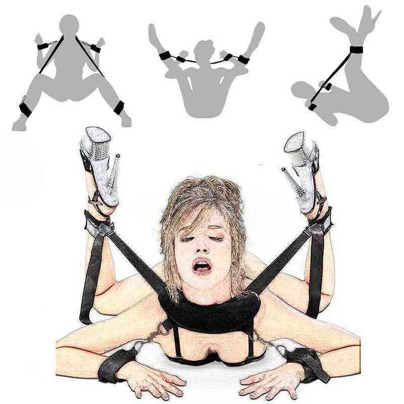 Nxy Bondage Sm Adult Games Erotic Sex Toys Handcuffs Open Leg Ankle Neck Cuff Strap Restraints for Woman Couples Slave Bdsm 1129