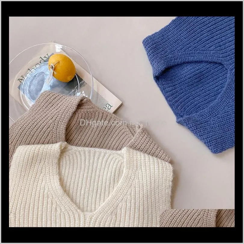autumn baby girls knitted solid color sleeveless sweaters v-neck casual loose waistcoats kids soft tops 201126