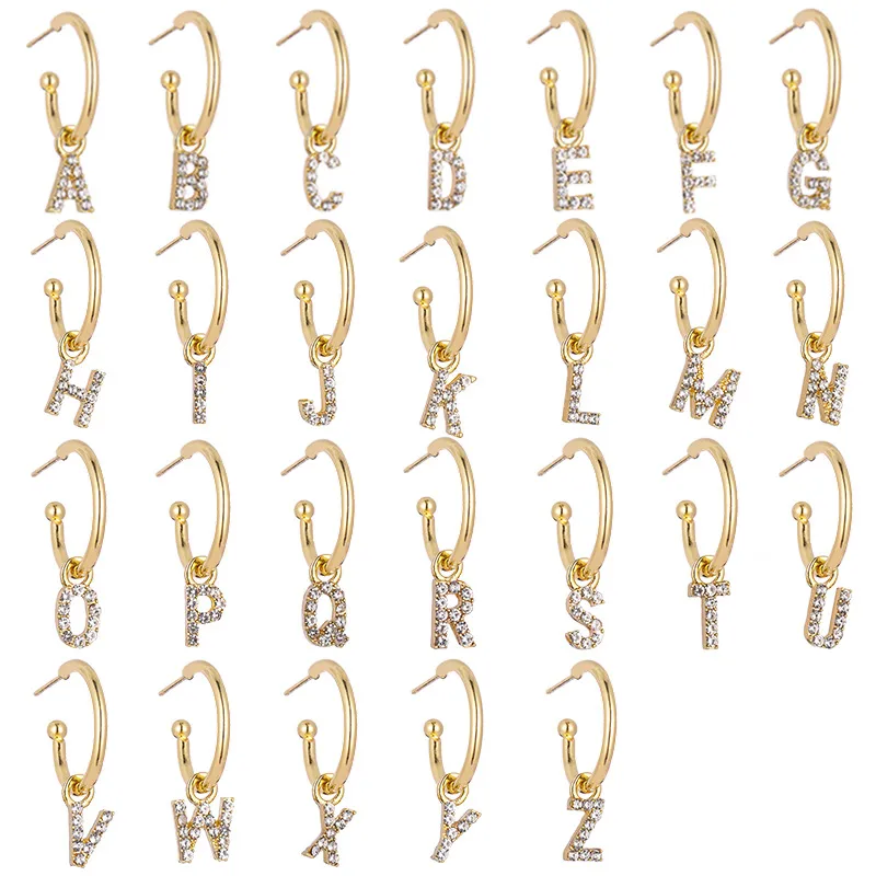 A-Z Letter Pendant Charm Earrings Gold Silver Plated Mini Small Ear Bone Earring Girls Party Gifts Christmas Accessories