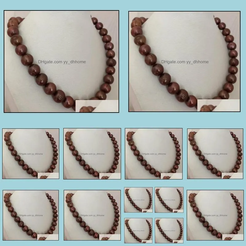 12-13mm Chocolate Colors Natural Pearl Beaded Necklace 18inch 925 Silver Clasp Women`s Gift Jewelry